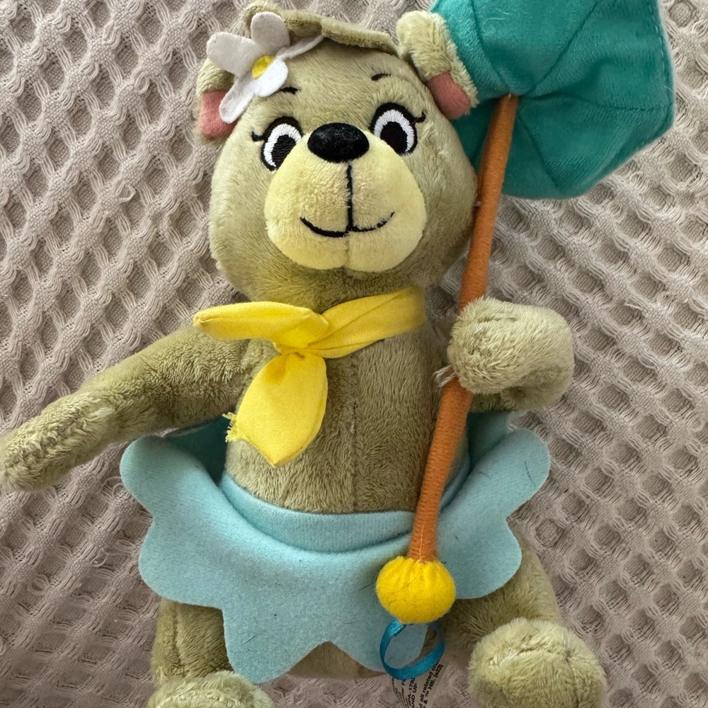 Plush Bear Toy with Yellow Scarf and Blue Skirt Vintage